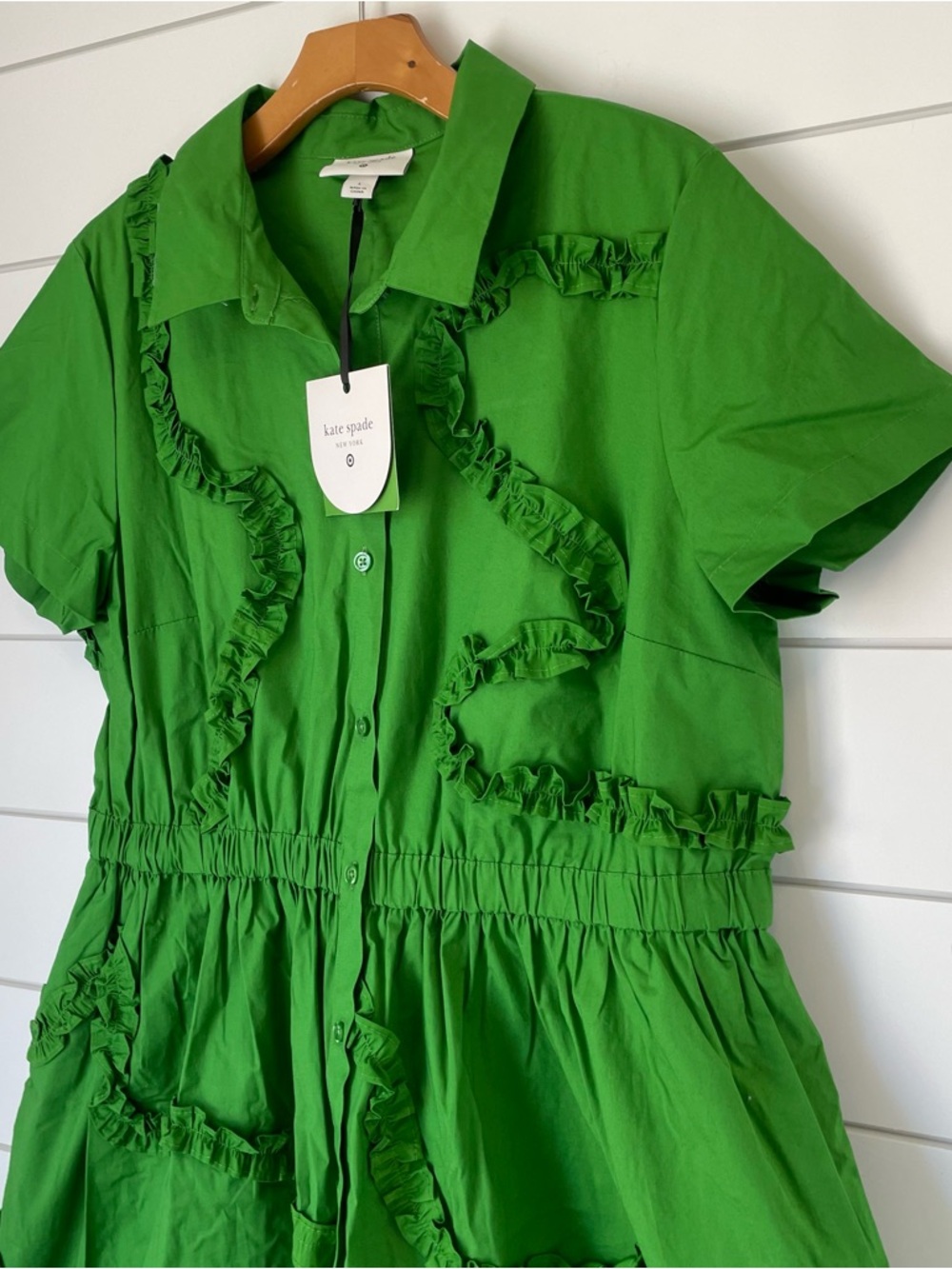 Kate Spade Women’s Green Ruffle-Trim Shirt Dress - Picture 5 of 8